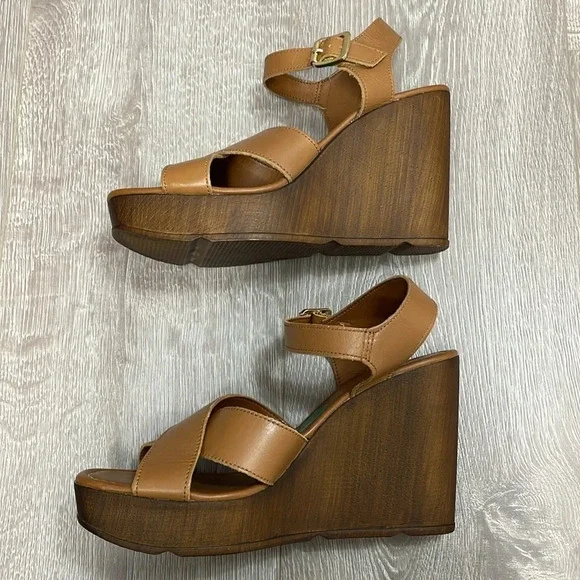NEW Christian Di Riccio Made In Italy Leather Wedge Platform Sandals Cognac 39 - Picture 10 of 14